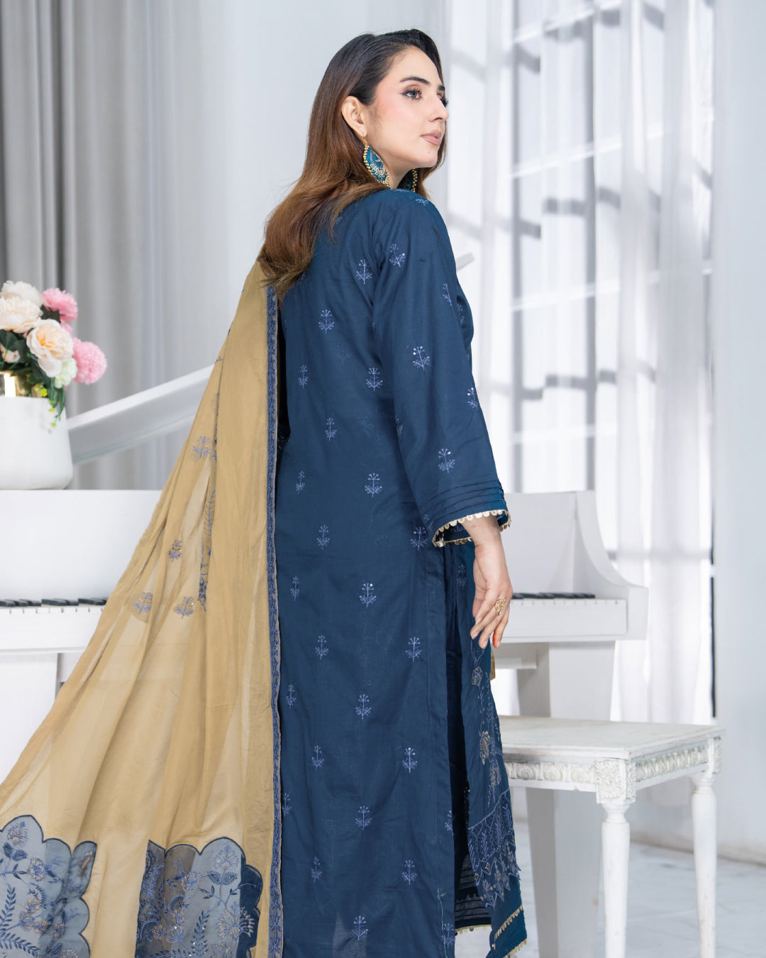 Alif Lawn – Fully Embroidered – Navy Blue