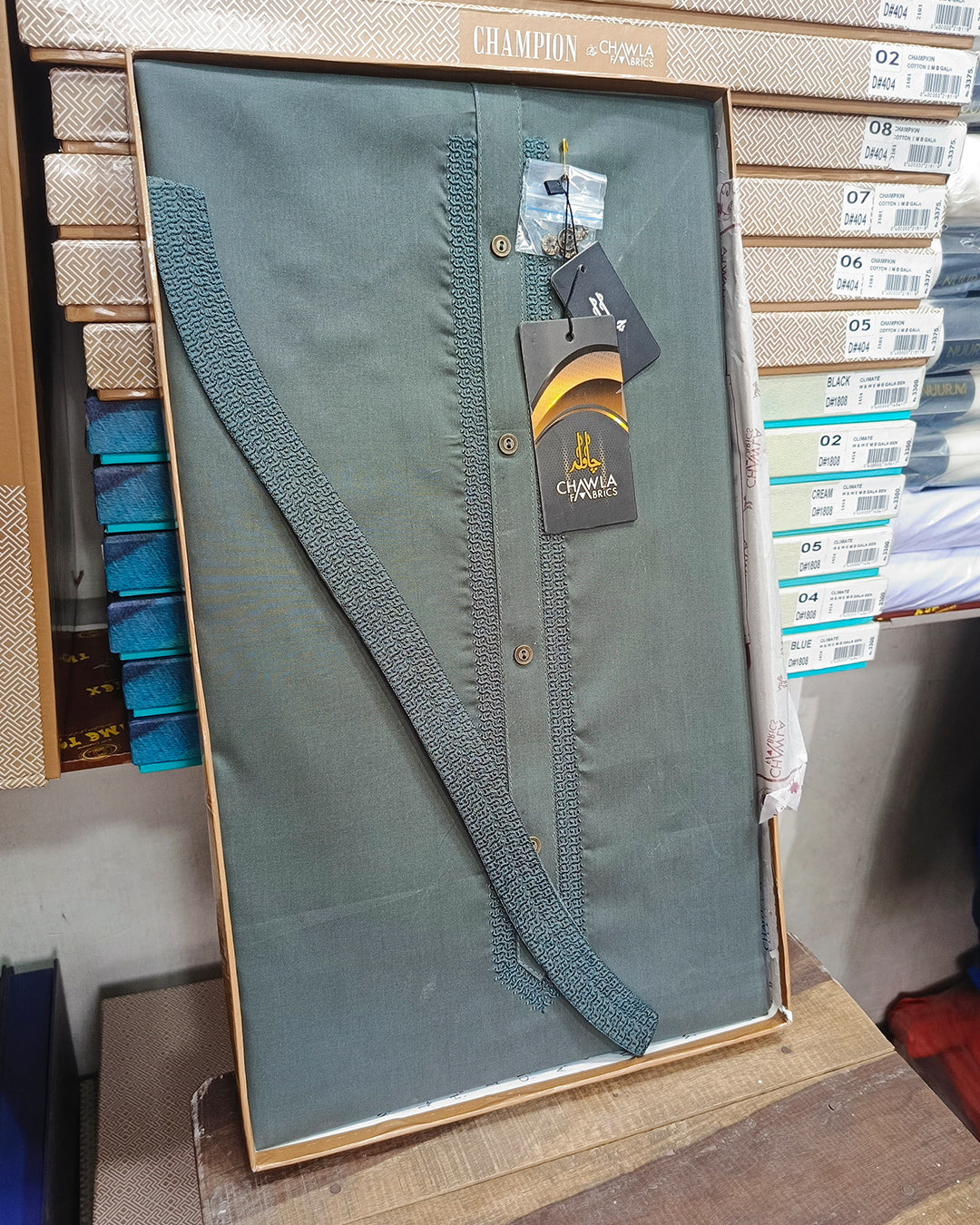 Sea Green Cotton Embroidery Gala Ban Unstitched Suite Article 503