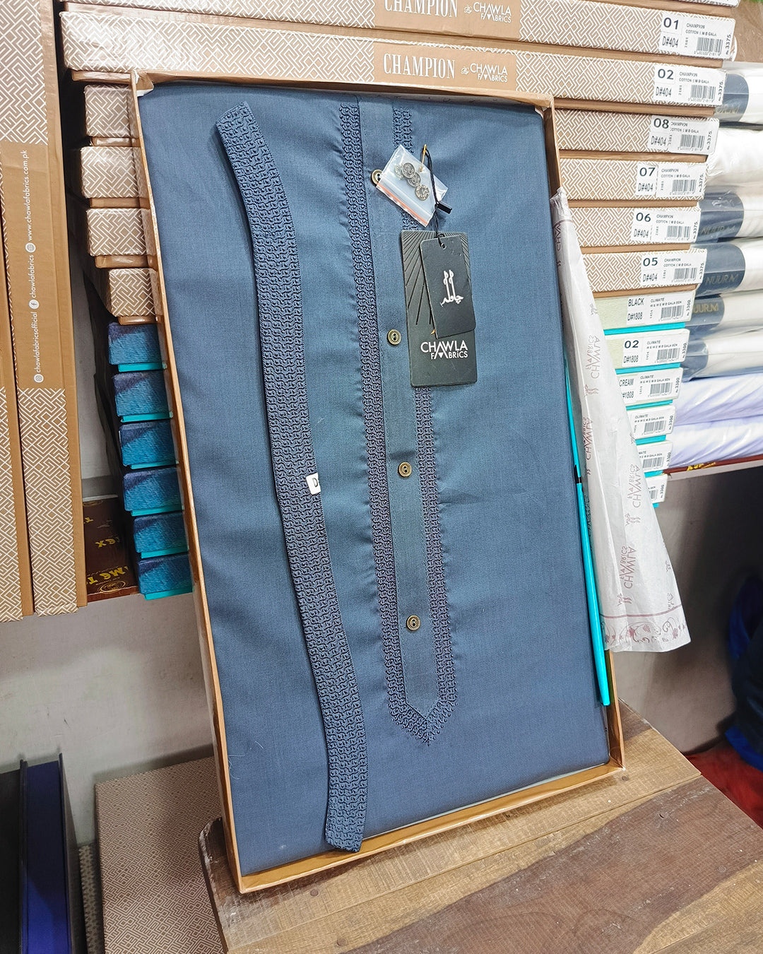 Navi Blue Cotton Embroidery Gala Ban Unstitched Suite Article 503