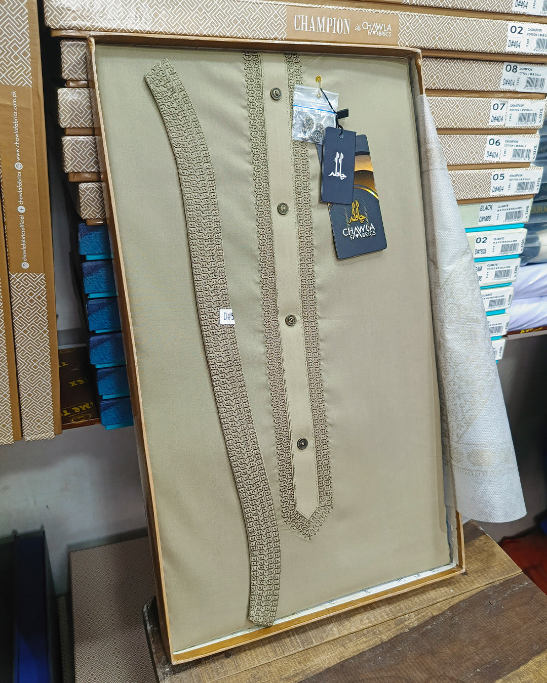 Light Olive Green Cotton Embroidery Gala Ban Unstitched Suite Article 503