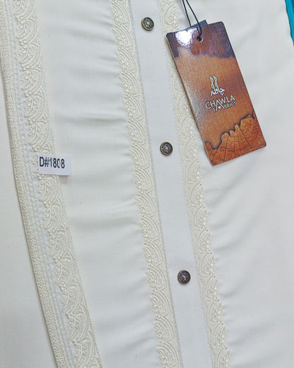 Cream White Wash & Wear Embroidery Gala Ban Article 1808