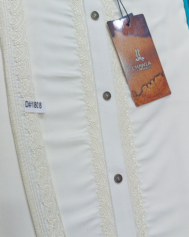 Cream White Wash & Wear Embroidery Gala Ban Article 1808