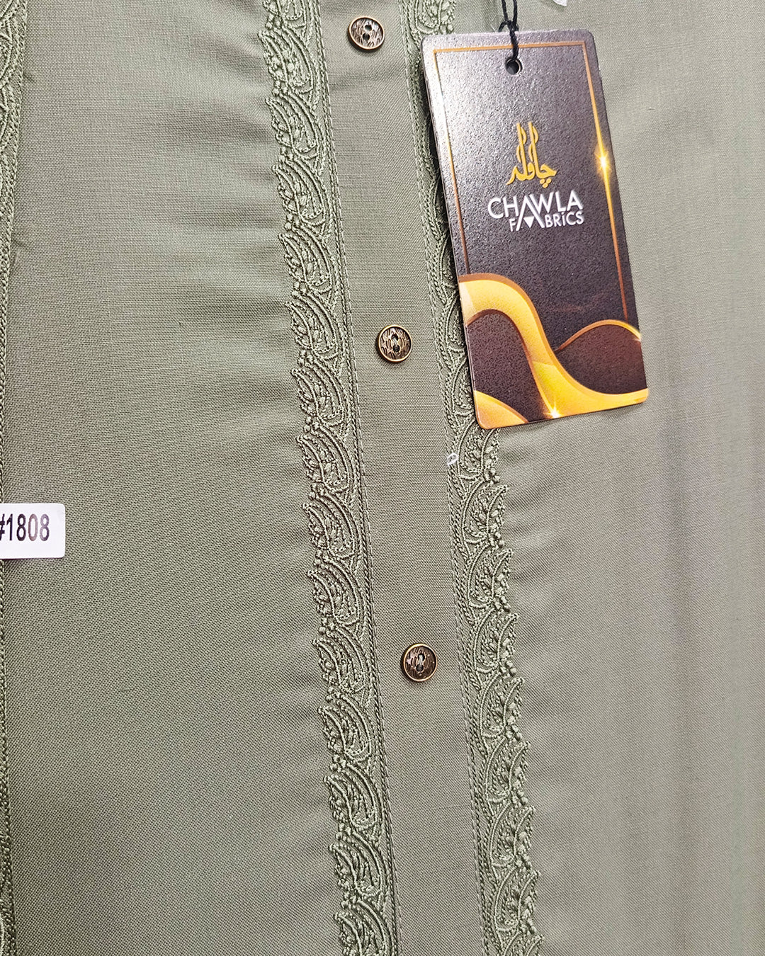 Olive Green Wash & Wear Embroidery Gala Ban Article 1808