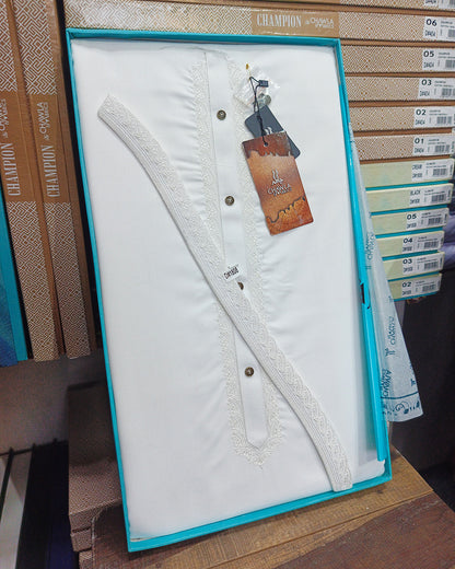 Off White Wash & Wear Embroidery Gala Ban Article 1808