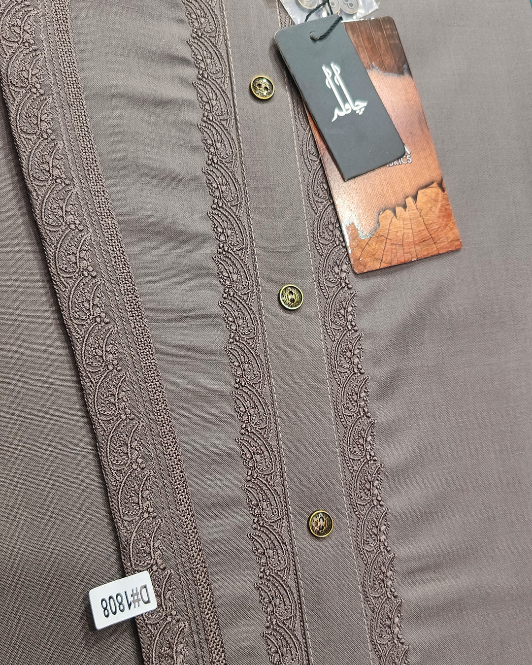 Taupe Brown Wash & Wear Embroidery Gala Ban Article 1808