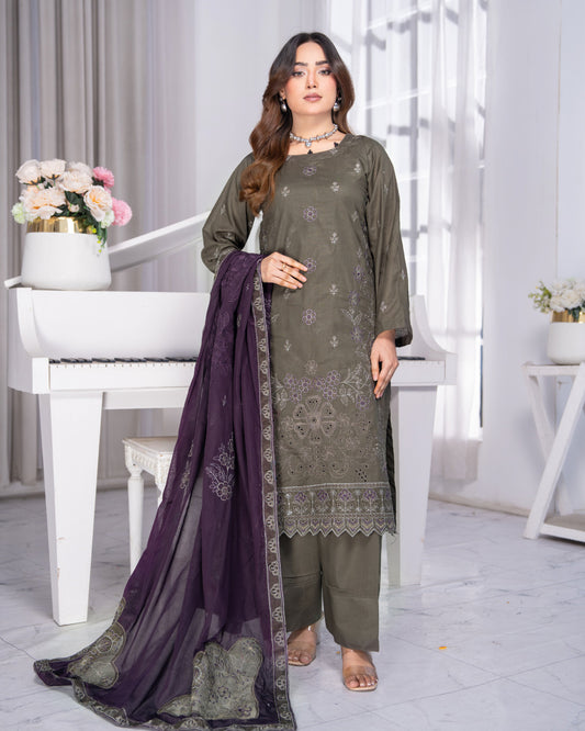 Alif Lawn – Fully Embroidered –  Dark Mandi