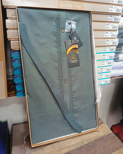 Sea Green Cotton Embroidery Gala Ban Unstitched Suite Article 503