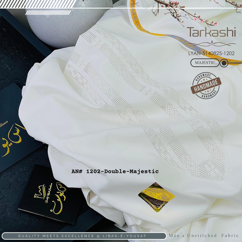 White fabric with Tarkashi branding