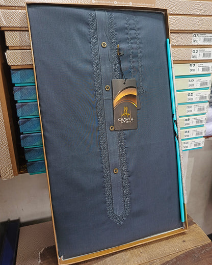 Charcoal Blue Gray Cotton Embroidery Gala Unstitched Article 404