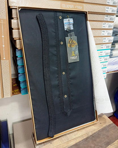 Black Cotton Embroidery Gala Ban Unstitched Suite Article 503