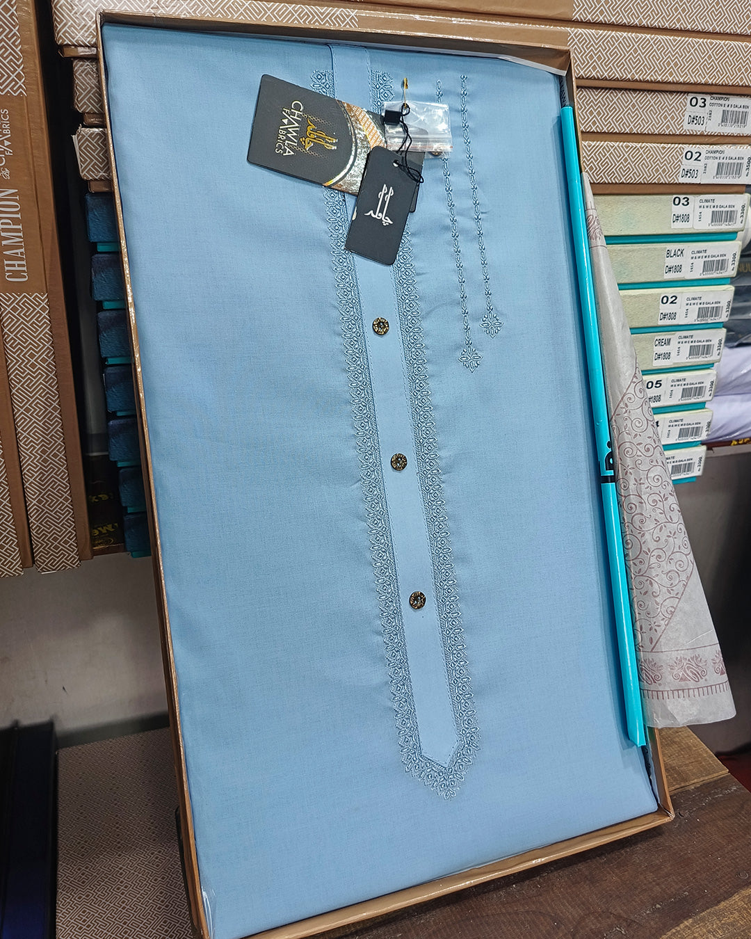 Sky Blue Cotton Embroidery Gala Unstitched Article 404