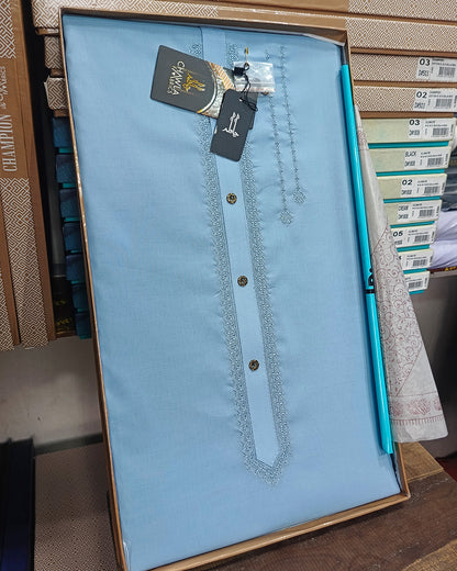 Sky Blue Cotton Embroidery Gala Unstitched Article 404