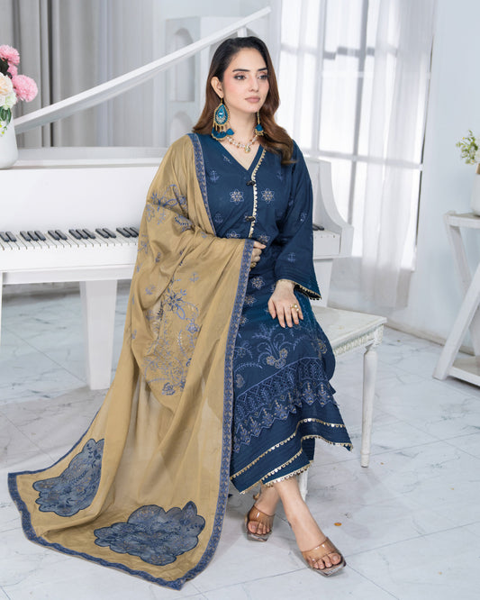 Alif Lawn – Fully Embroidered –  Navy Blue