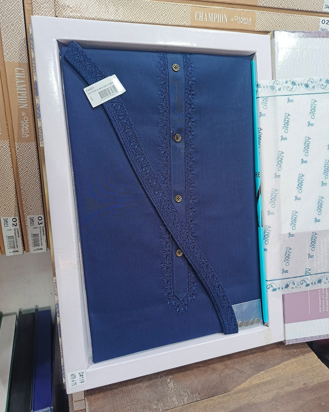 Dark Blue Cotton Embroidery Unstitched Suite Article 119