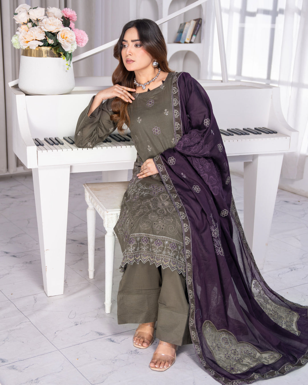 Alif Lawn – Fully Embroidered –  Dark Mandi