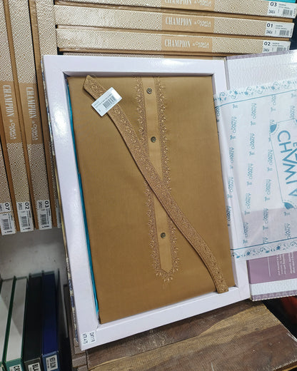 Golden Brown Cotton Embroidery Unstitched Suite Article 119