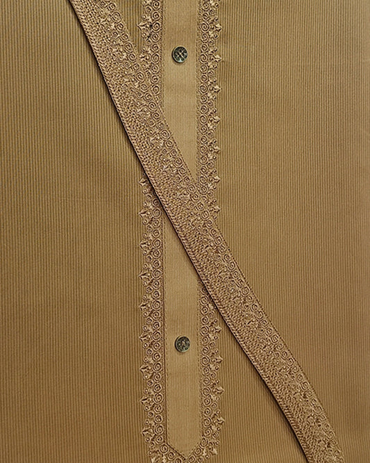 Golden Brown Cotton Embroidery Unstitched Suite Article 119