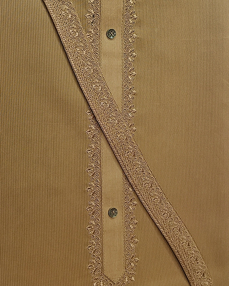 Golden Brown Cotton Embroidery Unstitched Suite Article 119