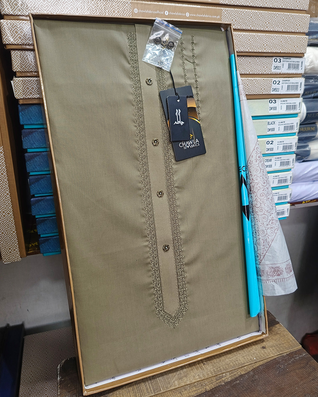 Olive Cotton Embroidery Gala Unstitched Article 404