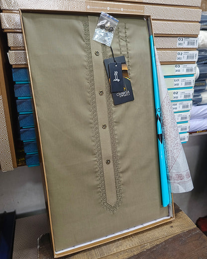 Olive Cotton Embroidery Gala Unstitched Article 404