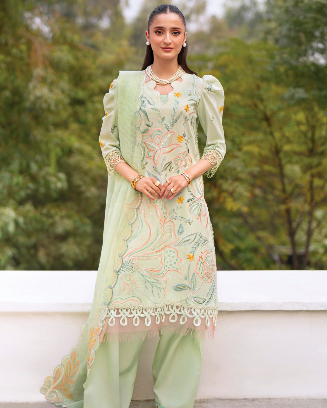 Angan Lawn – Fully Embroidered – Light  Parrot Green