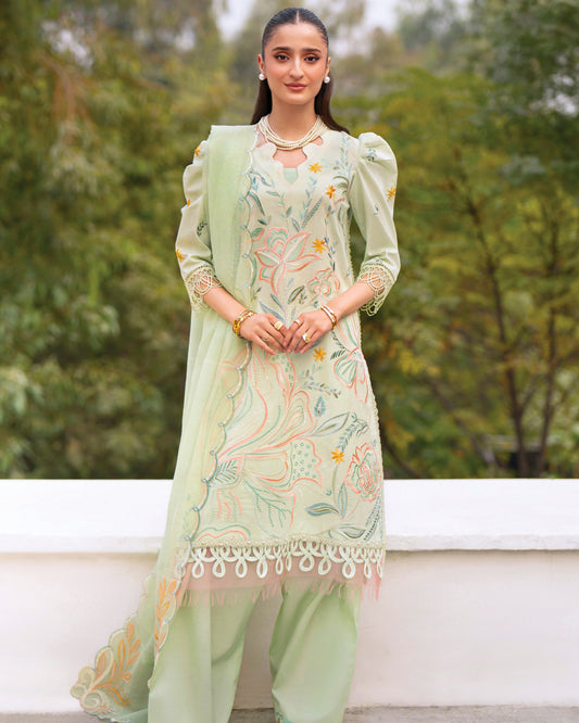 Angan Lawn – Fully Embroidered – Light  Parrot Green