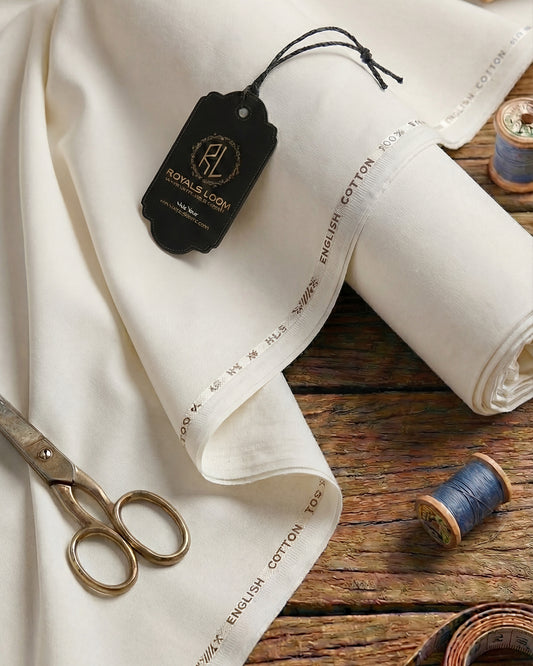 Royals Loom English Cotton Unstitched Suit – Off White