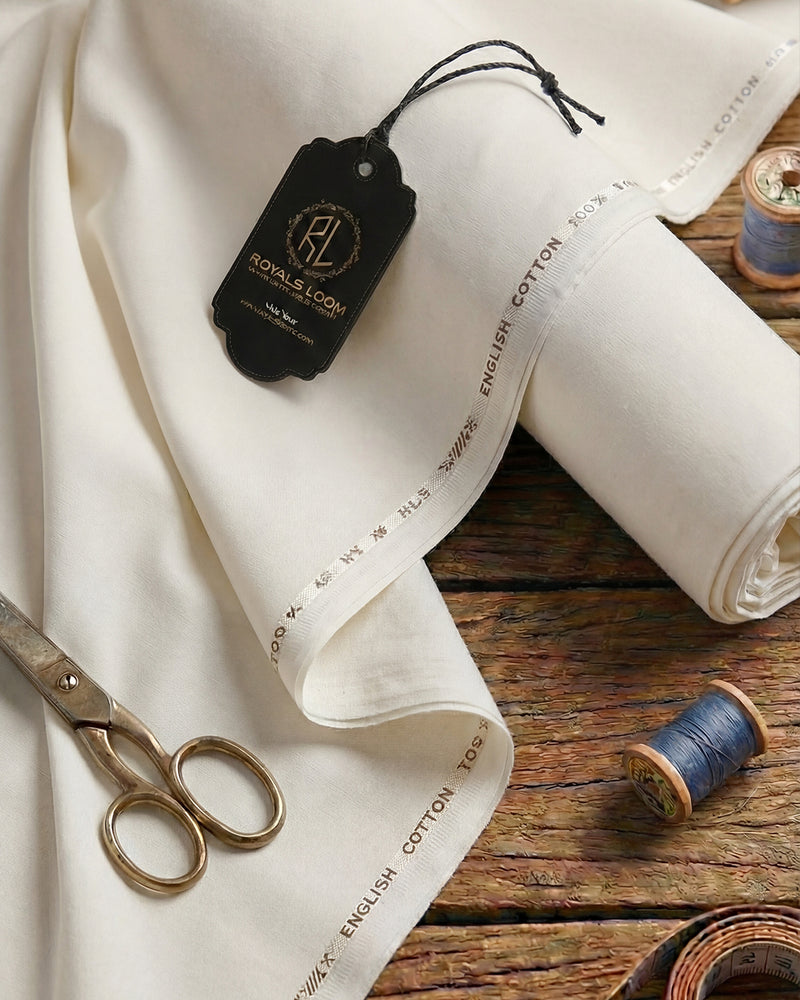 Royals Loom English Cotton Unstitched Suit – Off White