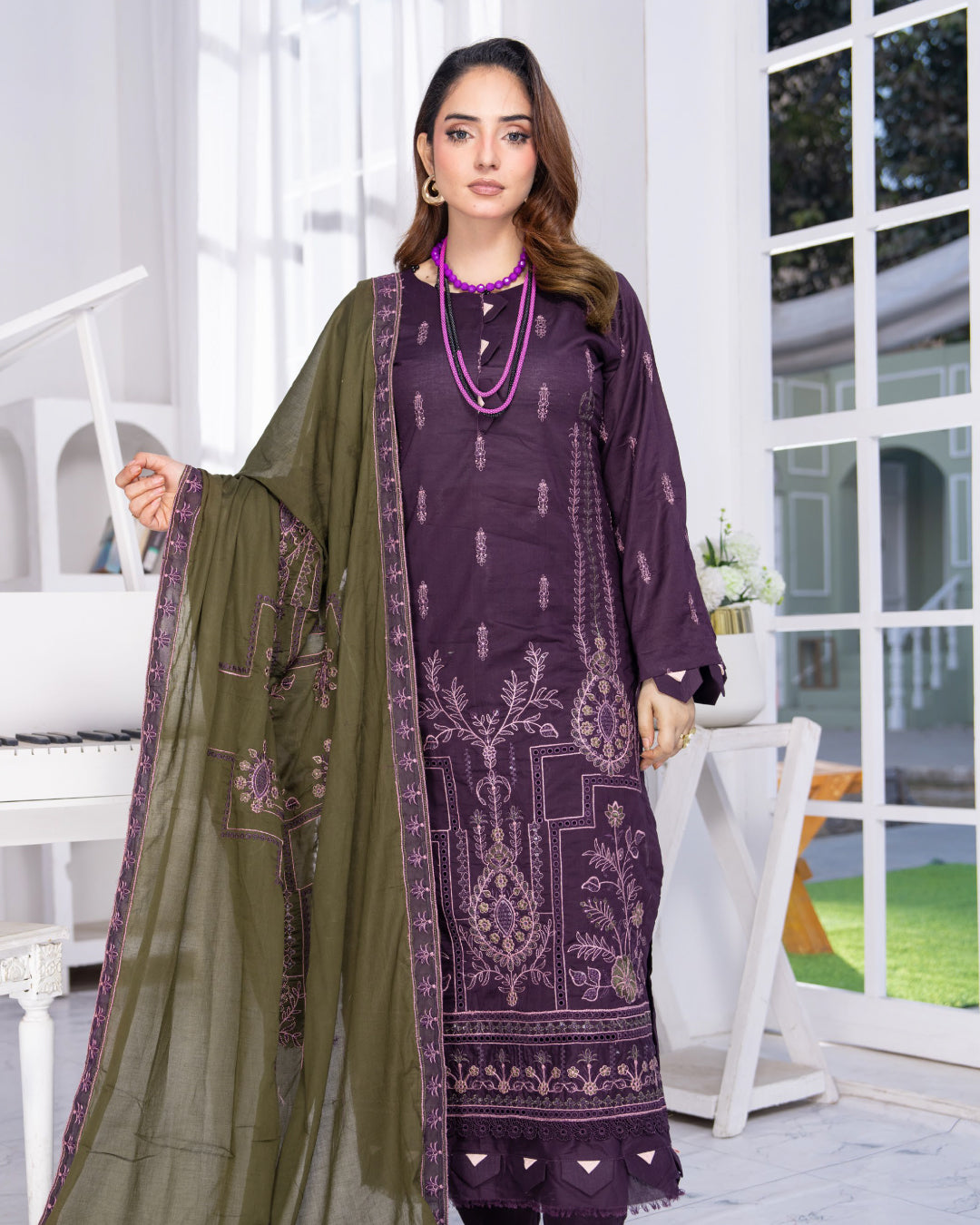 Alif Lawn – Fully Embroidered –  Purple