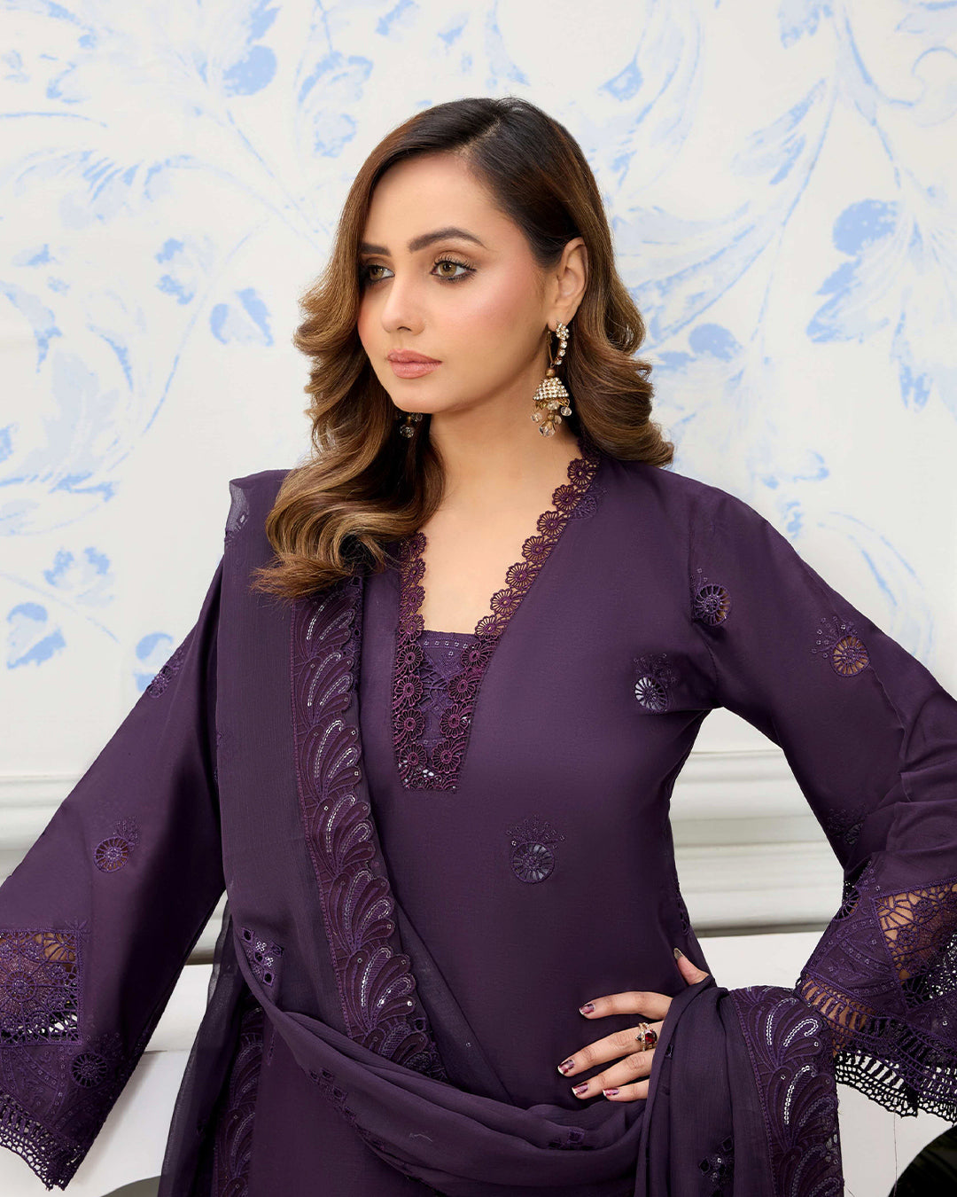 Palwasha Lawn – Fully Embroidered Shirt – Neel Afsana Purple