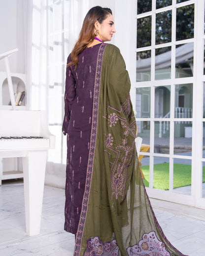 Alif Lawn – Fully Embroidered –  Purple