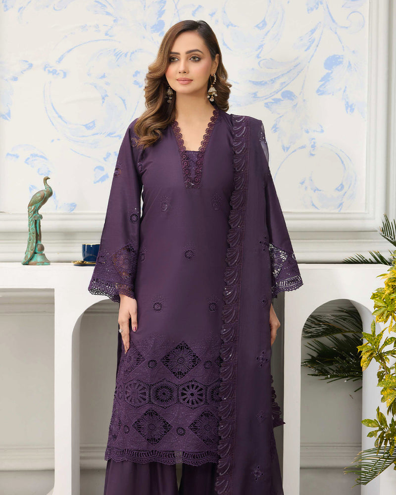 Palwasha Lawn – Fully Embroidered Shirt – Neel Afsana Purple