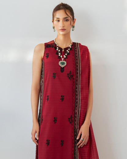 Sera Lawn by Mahnur – SP-09 – Red | Luxury Embroidered Suit