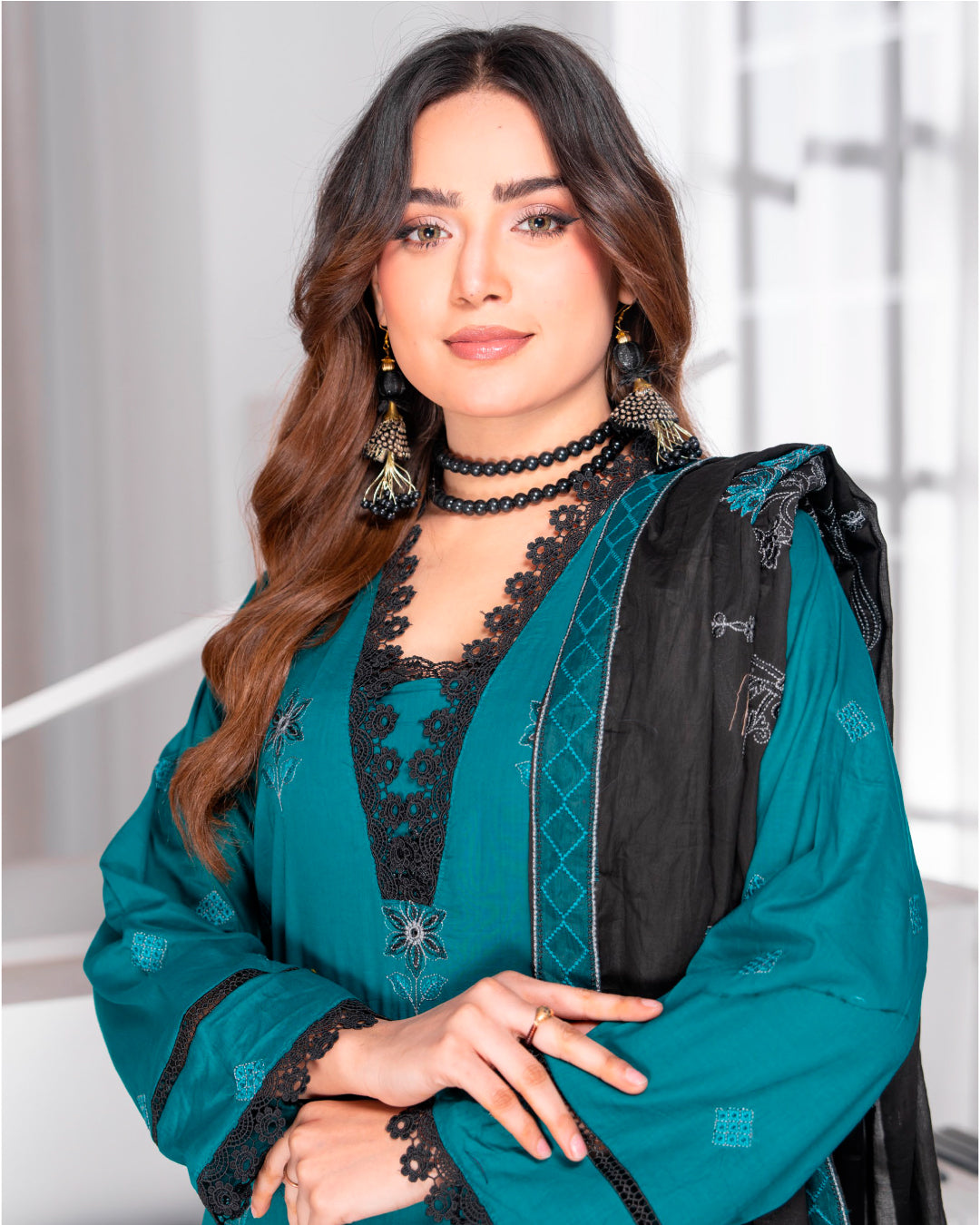 Alif Lawn – Fully Embroidered –  Dark Sea Green