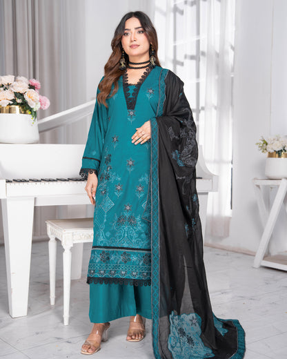 Alif Lawn – Fully Embroidered –  Dark Sea Green