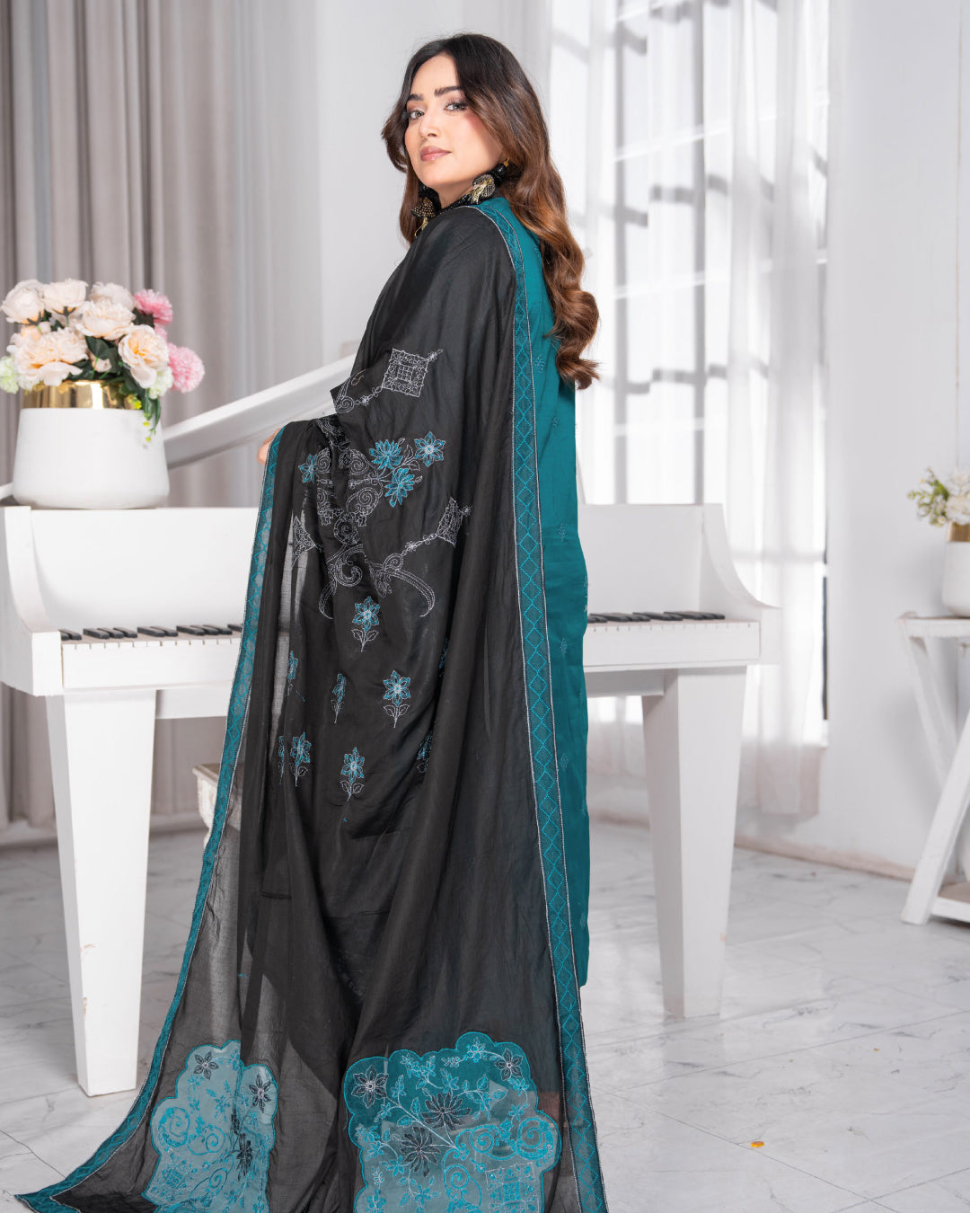 Alif Lawn – Fully Embroidered –  Dark Sea Green