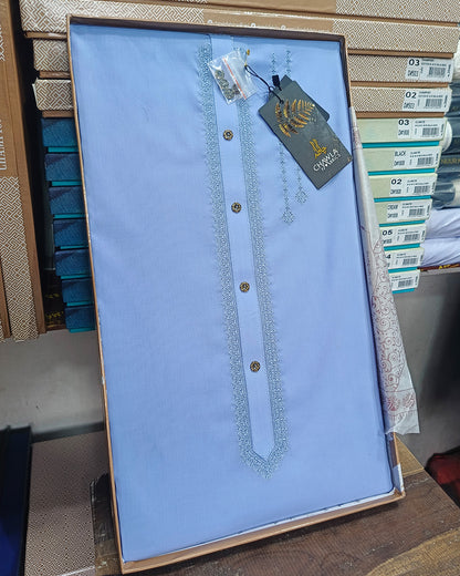 Bright Blue Cotton Embroidery Gala Unstitched Article 404