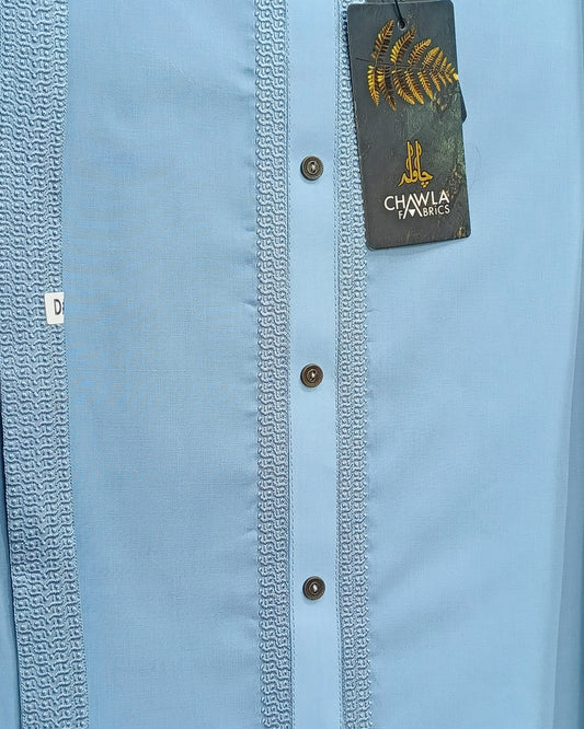 Sky Blue Cotton Embroidery Gala Ban Unstitched Suite Article 503
