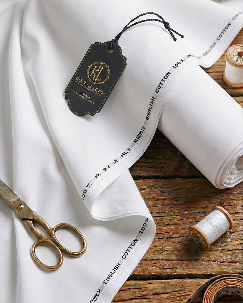 Royals Loom English Cotton Unstitched Suit – White